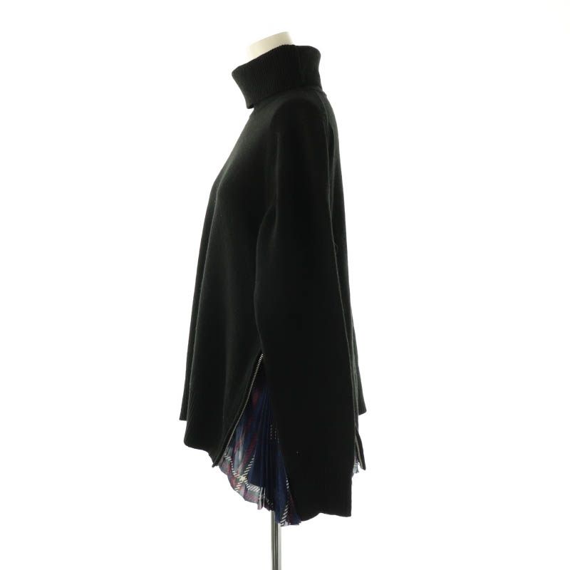 サカイ sacai サイドジップ プリーツドッキングニット セーター 長袖 タートルネック ウール 2 黒 /NR ■OS レディース サカイ sacai サイドジップ プリーツドッキングニット セーター