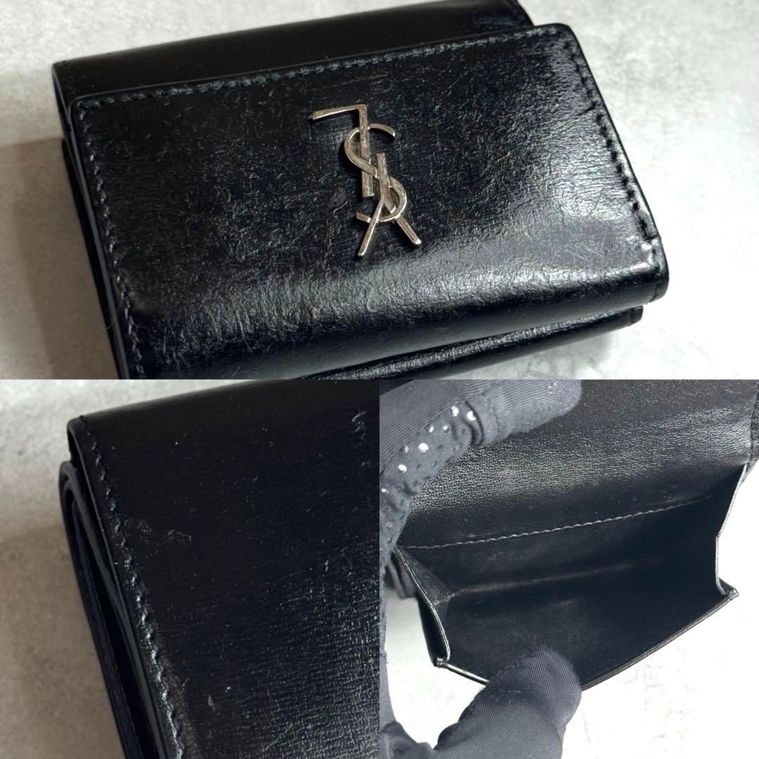美品✨サンローラン　二つ折り財布　タイニーカサンドラ　YSL シルバー金具　黒 未使用に近い✨ サンローラン 二つ折り財布 タイニー カサンドラ