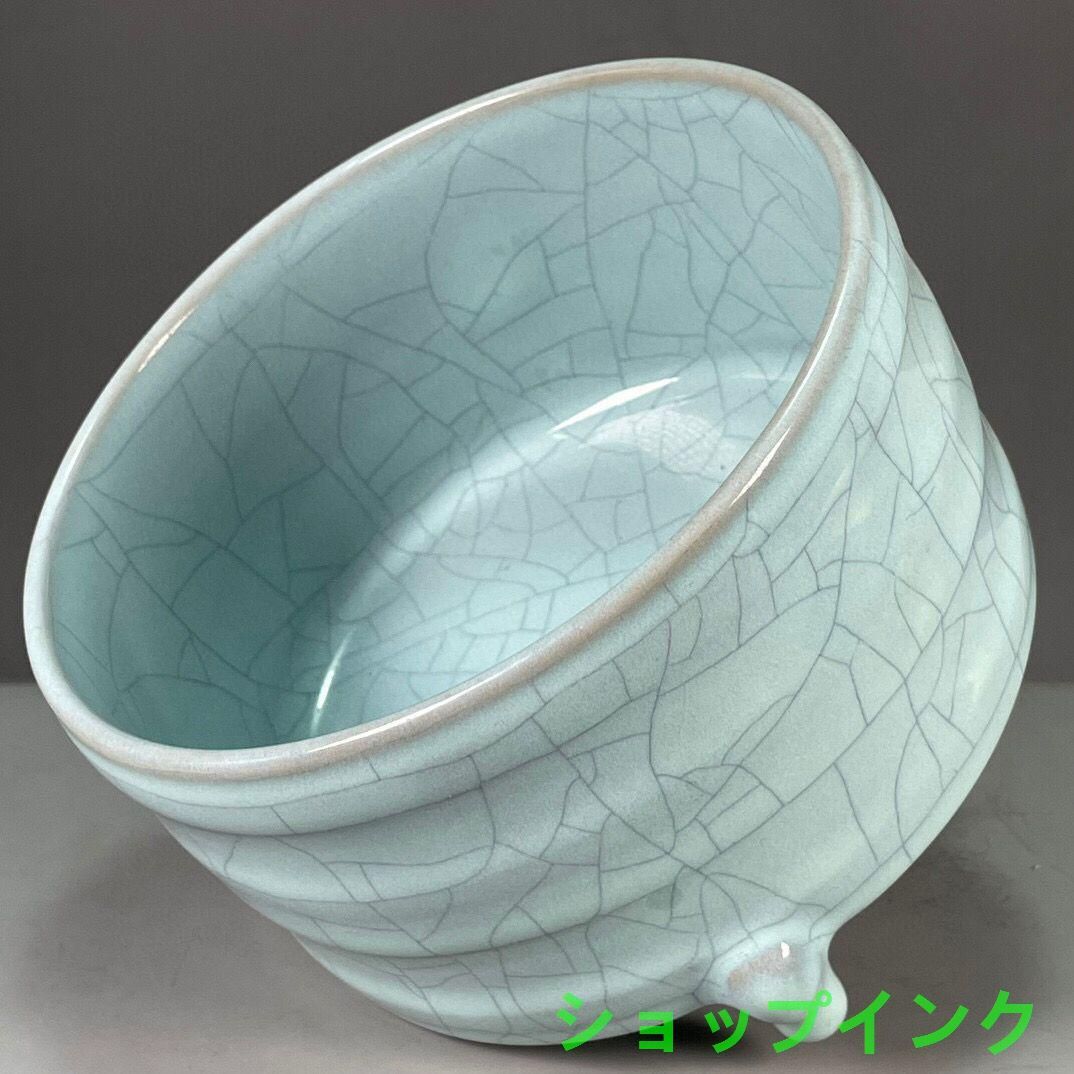 汝磁器開片三足香炉 香道具 景徳鎮 陶磁器 装飾品 現代工芸品