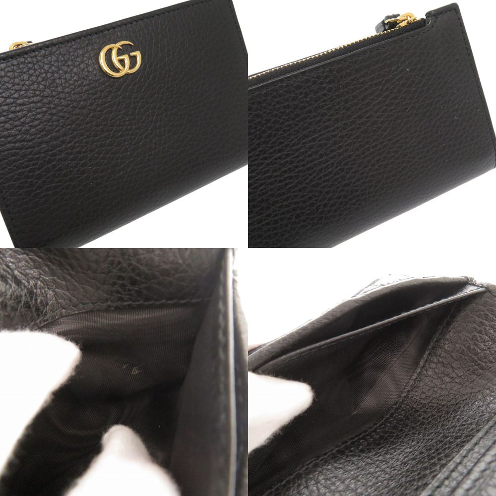 美品 グッチ GGマーモント ダブルG 546588 レザー ブラック 二つ折り  