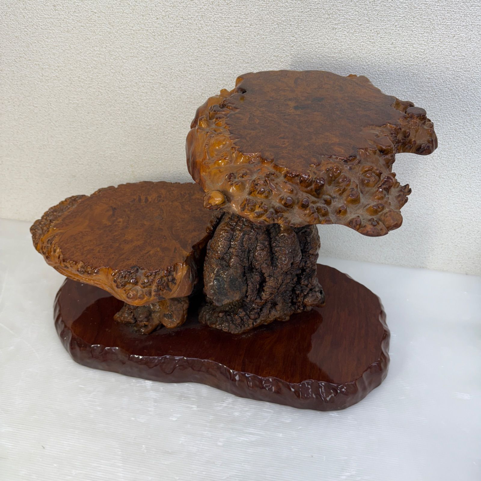 瘤杢 根瘤 欅 けやき 花台 盆栽台 2段飾り台 オブジェ