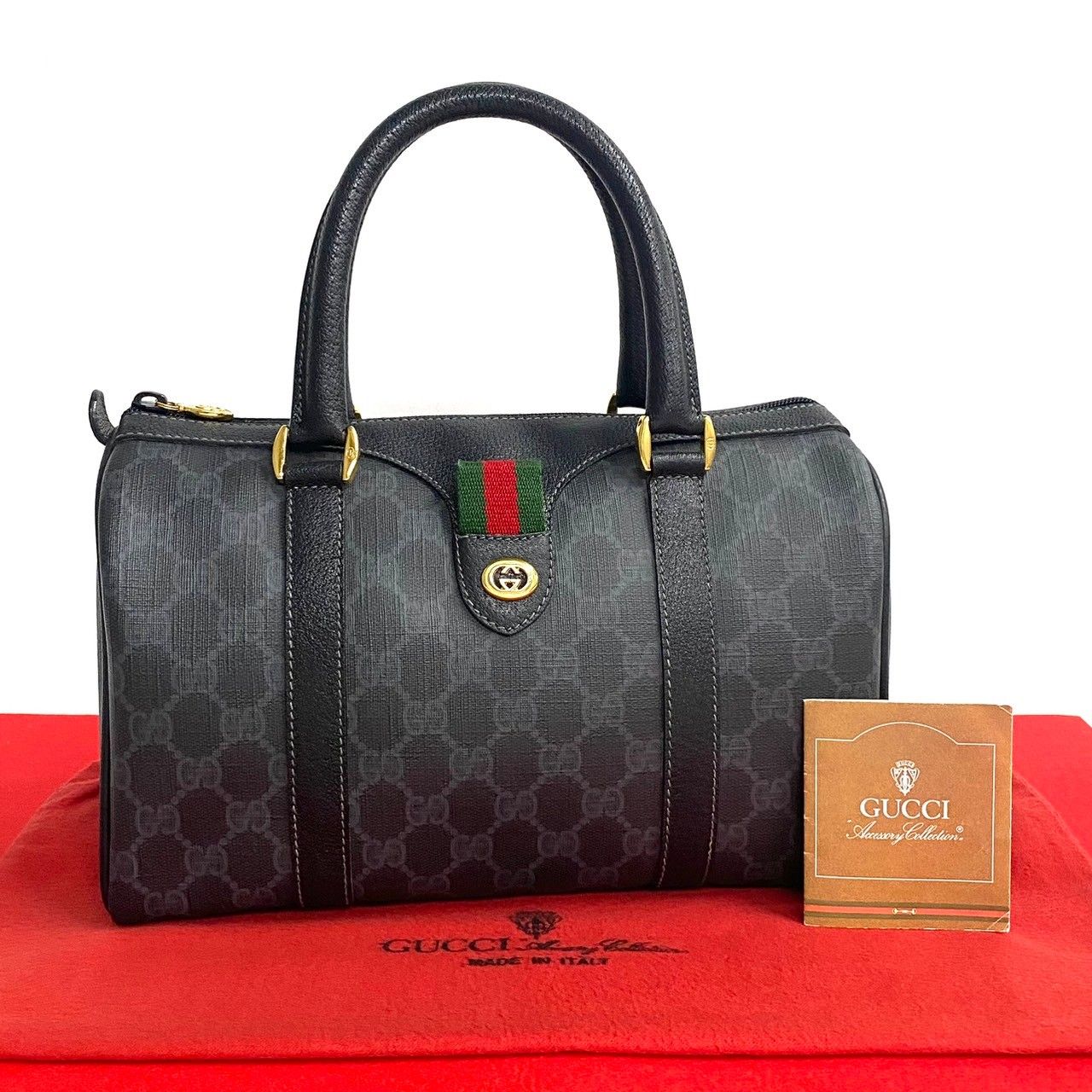 ほぼ未使用 GUCCI グッチ オールドグッチ ヴィンテージ シェリーライン GG ロゴ 金具 レザー ハンドバッグ ミニ ボストンバッグ 黒  111-8 - メルカリ