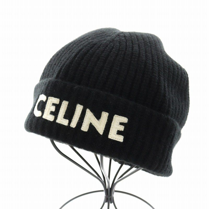 CELINE 切り落とし セリーヌ エンブロイダリーロゴニット帽子 ニット 