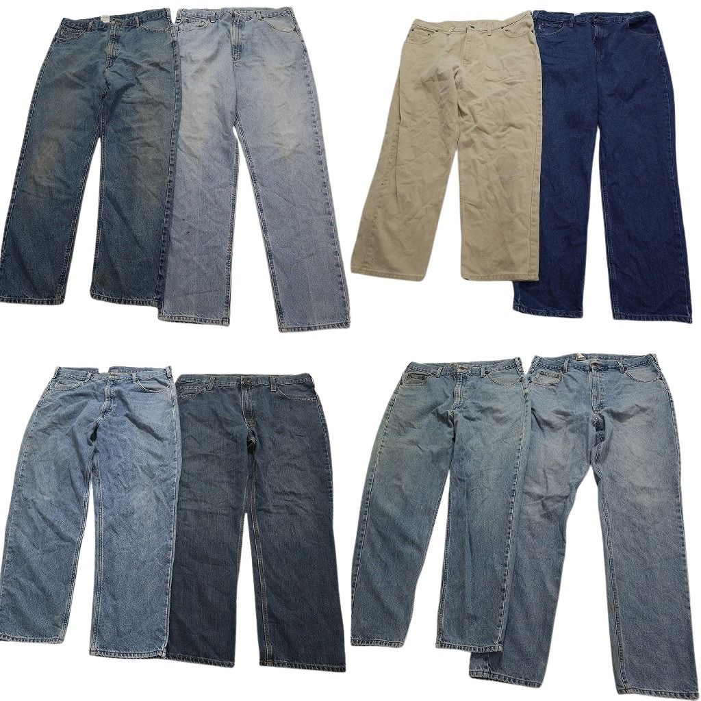 古着卸 カーハート Carhartt デニム パンツ 8枚セット メンズ 40 インディゴブルー 革パッチ ベージュ 古着 NA3408