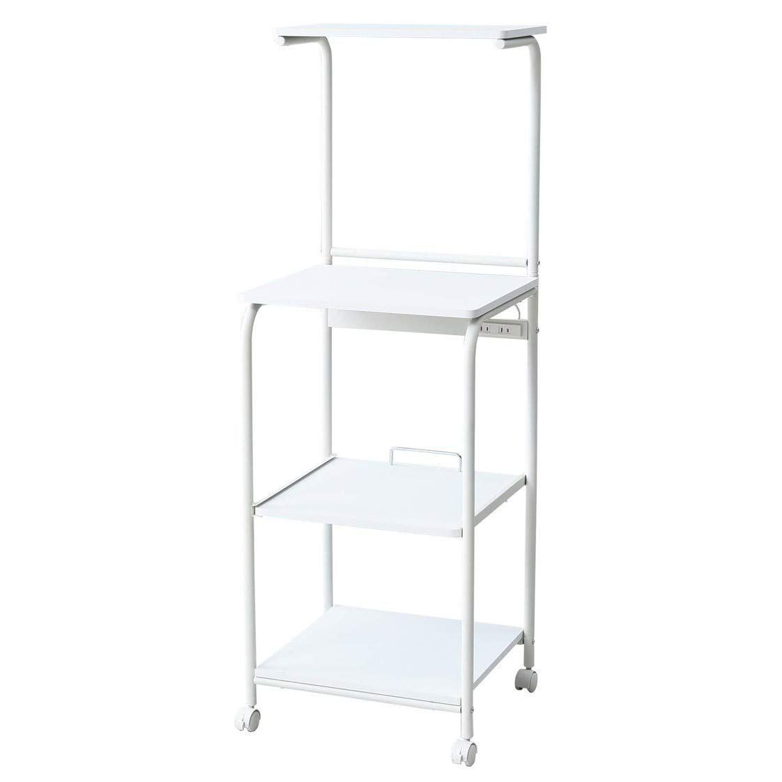 新着商品 組立品 トースターラック ラック レンジ台 サンドホワイト|マットホワイト ストッパー付きキャスター 2口コンセント スライド棚 GRW-48R WH 幅48×奥行41×高さ141cm レンジラック 山善 YAMAZEN