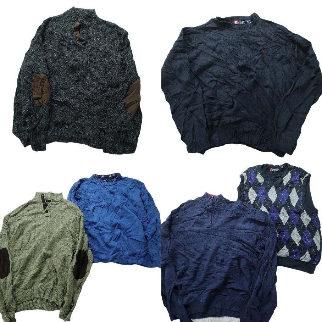 古着卸 まとめ売り チャップス セーター 6枚セット (メンズ 2XL /3XL ) アーガイル柄 ベスト ハーフジップ  パッチドニット MW5572