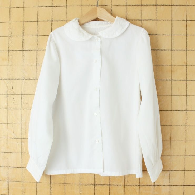 70s 80s USA製 Her Majesty キッズ ブラウス シャツ 140cm相当 ホワイト アメリカ古着　010825aw112