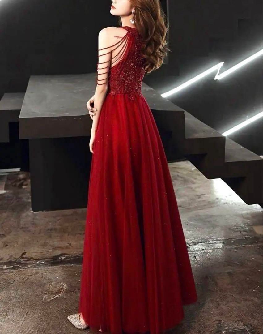 ビジューの美しい チュールイブニングドレス?.? - メルカリ