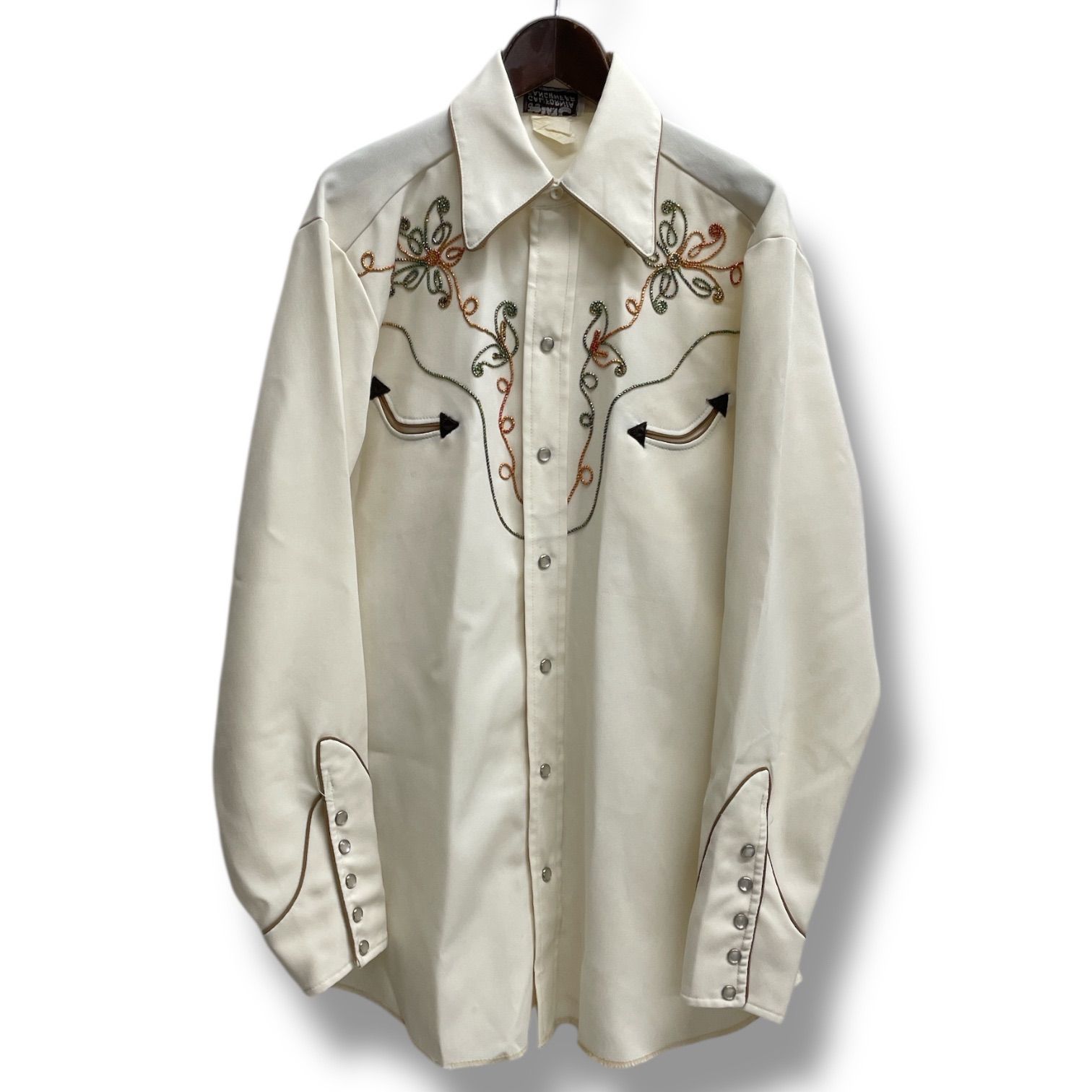 H BAR C 50s ビンテージ エンブロイダリーウエスタンシャツ CALIFORNIA RANCHWEARタグ オールド ヴィンテージ クリーム メンズ ゴーゴー古着久喜倉庫店 No.1188Y