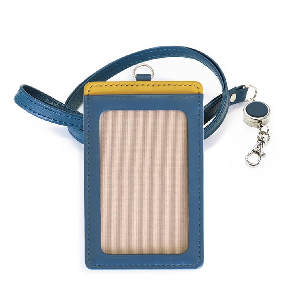 新着商品 縦型 IDカードホルダー 社員証 シールアル ケース パスケース 定期券入れ リールつき ネックストラップ|カラビナキーホルダー フィルム取替可 本革 革 レザー バイカラー