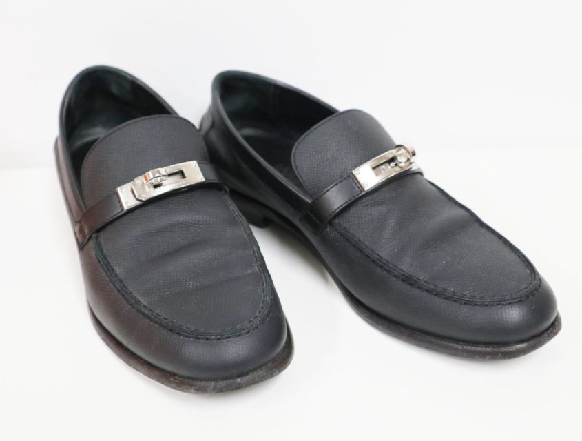 エルメス HERMES モカシン 《デスタン》 フリンジ付き 黒 白 37