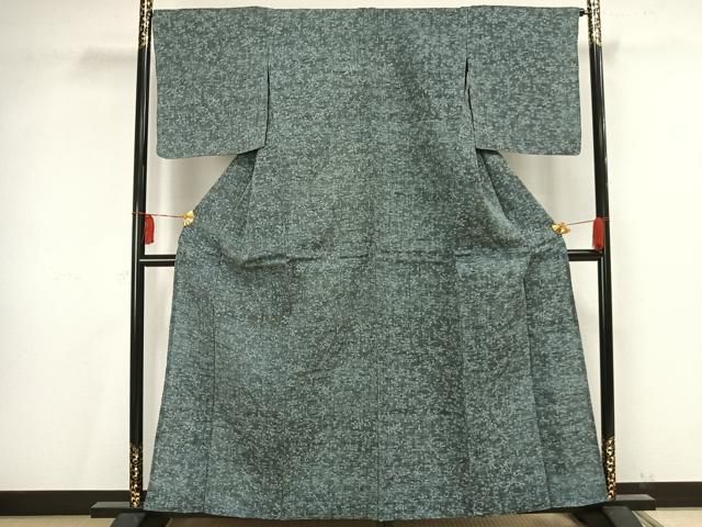 平和屋着物▽上質な紬　単衣　横縞　正絹　逸品　AAAV8393fy 平和屋着物▽上質な紬 単衣 ちぢみ織 草花文 正絹 逸品 未使用
