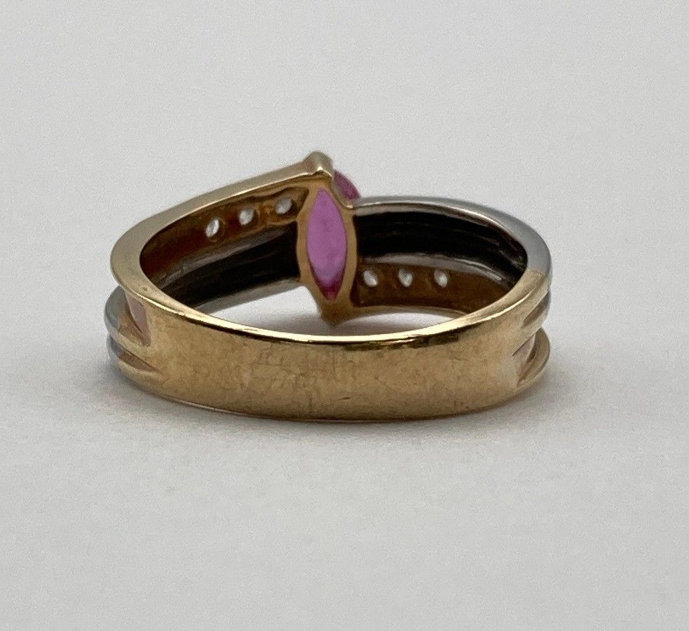 K18/Pt900 ダイヤ0.15ct 色石 リング 11号 金 プラチナ コンビ 中古 D4