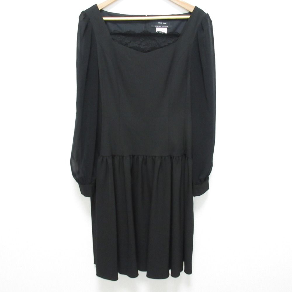 Rene basic ルネベーシック リミテッドエディション 長袖 ひざ丈 ギャザー ワンピース フォーマルドレス サイズ38 ブラック レディース 古着