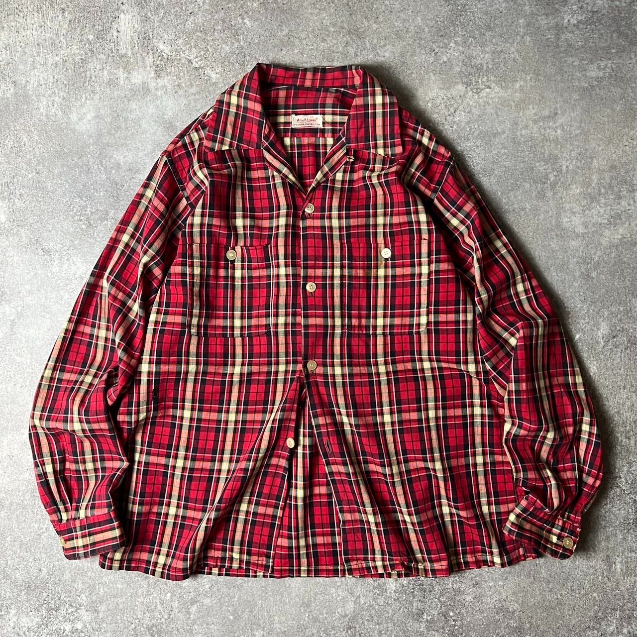 50s WRINKLE-SHED DAN RIVER コットン チェック 長袖 オープンカラー シャツ / 50年代 ビンテージ ボックス 開襟  ダンリバー - メルカリ