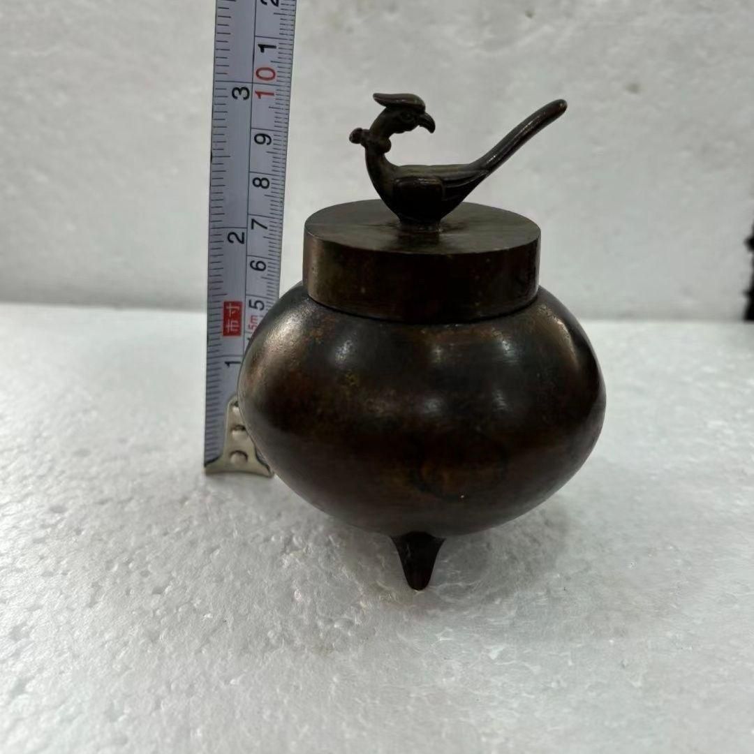 銅製 三足鳳蓋缶 茶道具 香道具 装飾品 工芸品 置物 - メルカリ
