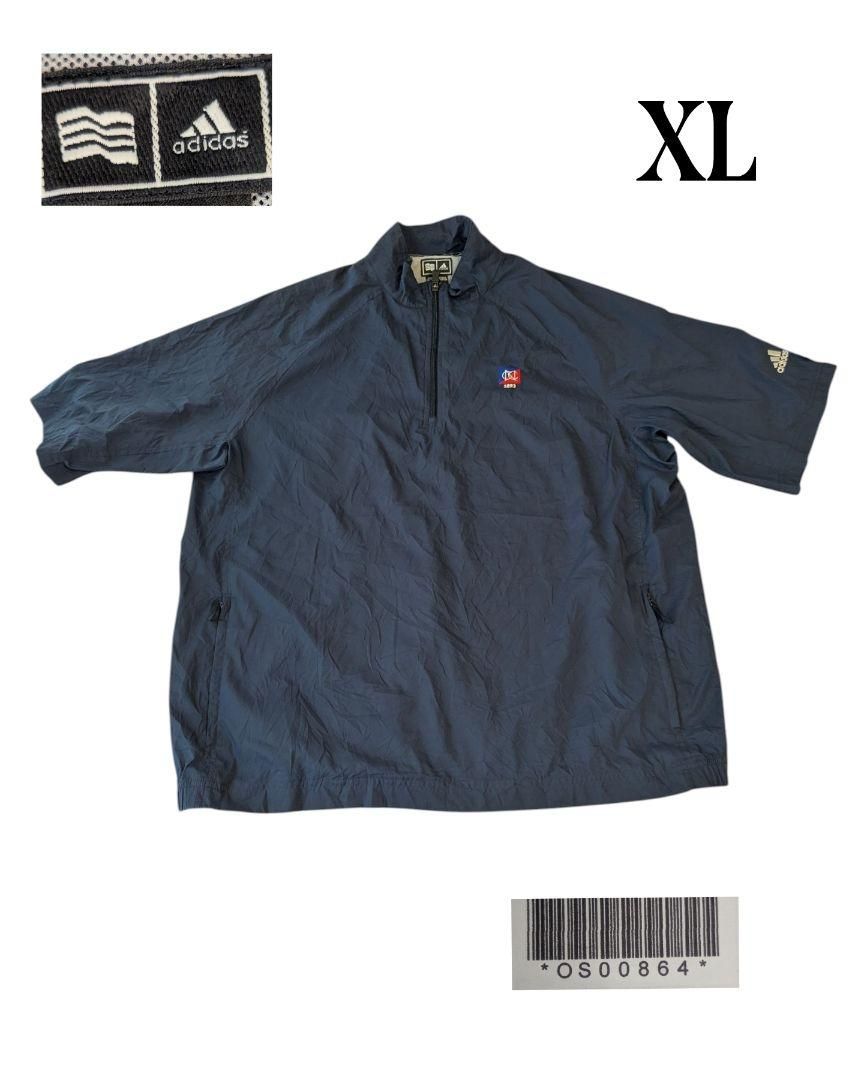 00's adidas GOLF 両袖刺繍 ビッグサイズ 古着 プルジャケット 00アディダスゴルフ古着半袖ハーフジッププルオーバー 紺XL ラグラン