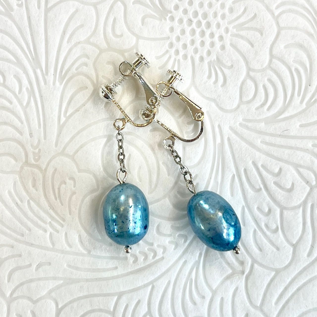 プレゼント パール イヤリング 藍染 藍パール 本藍染 〈 ピアス に変更  