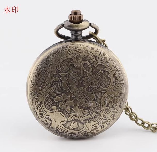 龍彫刻が施されたクォーツ式開き蓋懐中時計ネックレス