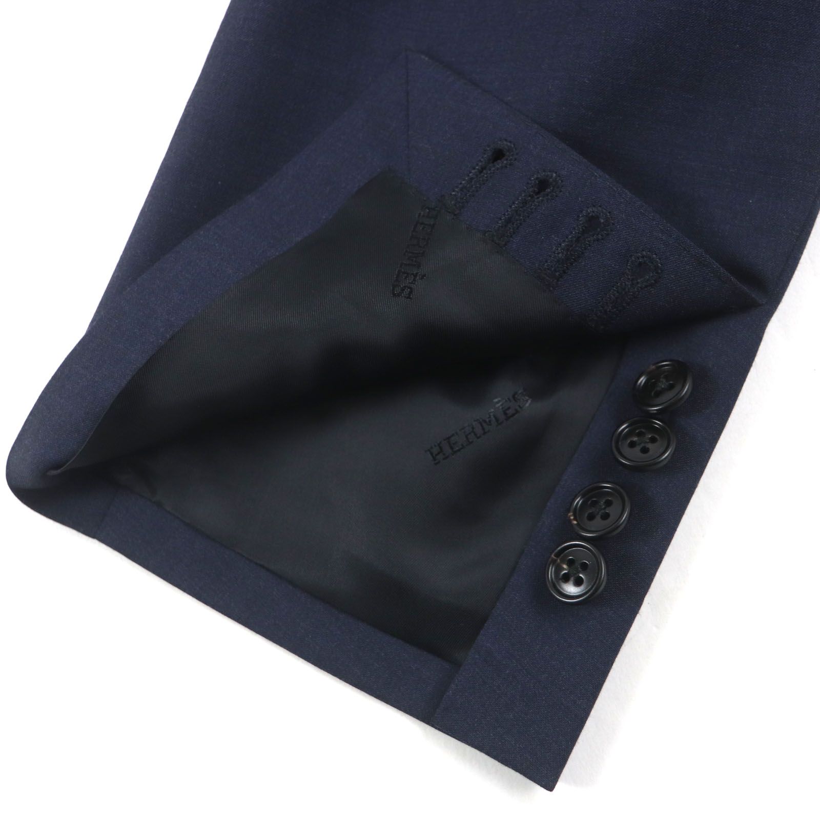 美品 HERMES エルメス フランス製 【Hロゴ ネイビー アイボリー】ネクタイ USED オールド ブランド シルク 極美品○HERMES エルメス 659229T シルク100% Hパズル ロゴ刺繍