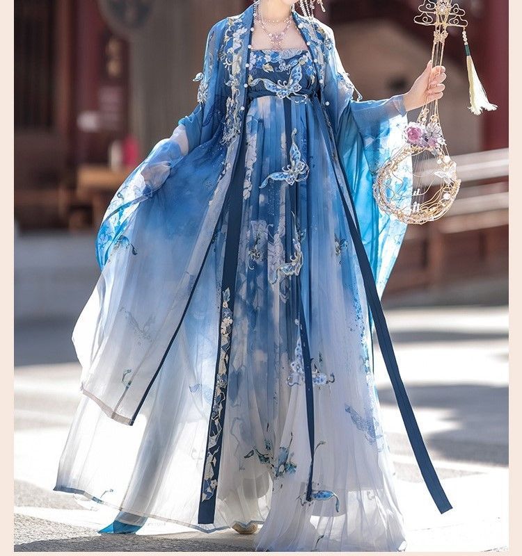 漢服 コスプレ 幅広袖上衣 ロングドレス ストール 3点セット 蝶
