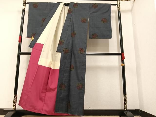 平和屋着物□本場大島紬 7マルキ 草花丸文 正絹 逸品 未使用  