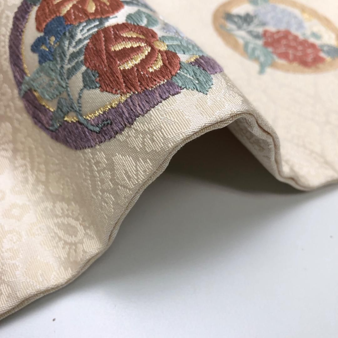 名古屋帯 唐織 丸に花模様 生成色 地模様 O-5142 名古屋帯 唐織 丸に花模様 生成色 地模様 O-5142 - メルカリ
