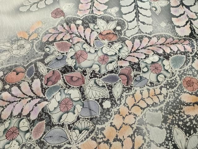 平和屋着物○訪問着 作家物 辻が花 舞花文 暈し染 黒地 正絹 逸品 未