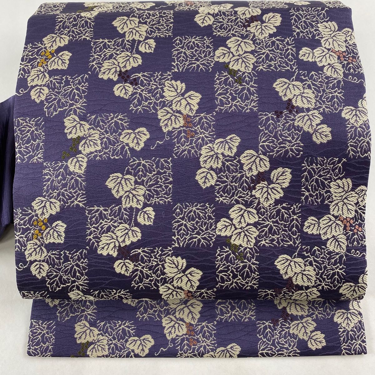 名古屋帯 名品 山葡萄 市松 紫 正絹