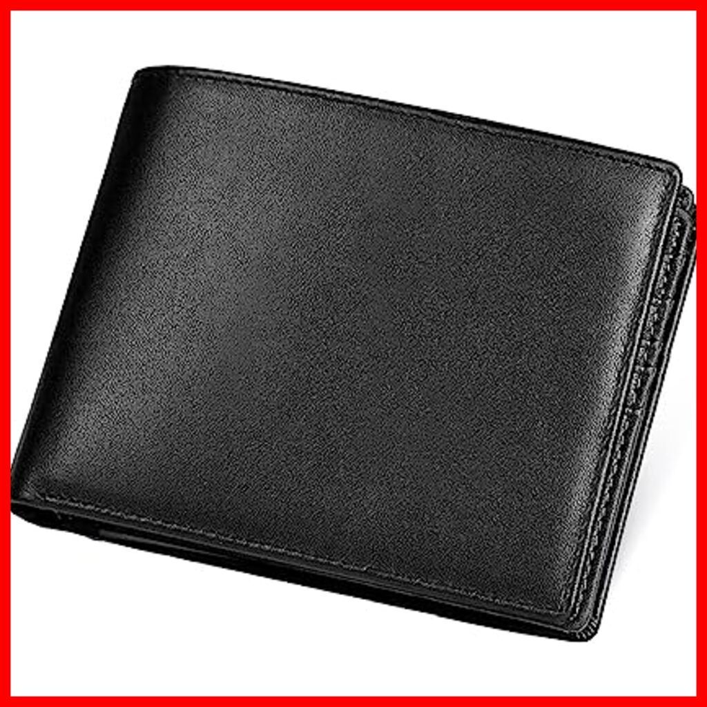財布 メンズ 2つ折り 大容量 本革 ボックス型小銭入れあり 二つ折り財布 滑らか 大きめ 一流の革職人が作る(qbez002-Black) 色:  b.ブラック（滑らか）