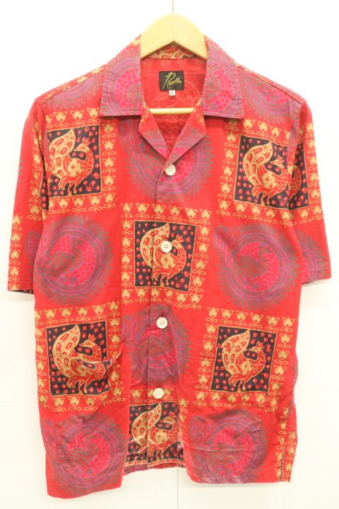 Needles メンズ半袖シャツ S Cabana Shirt Needles S 赤 レッド 総柄 KP176