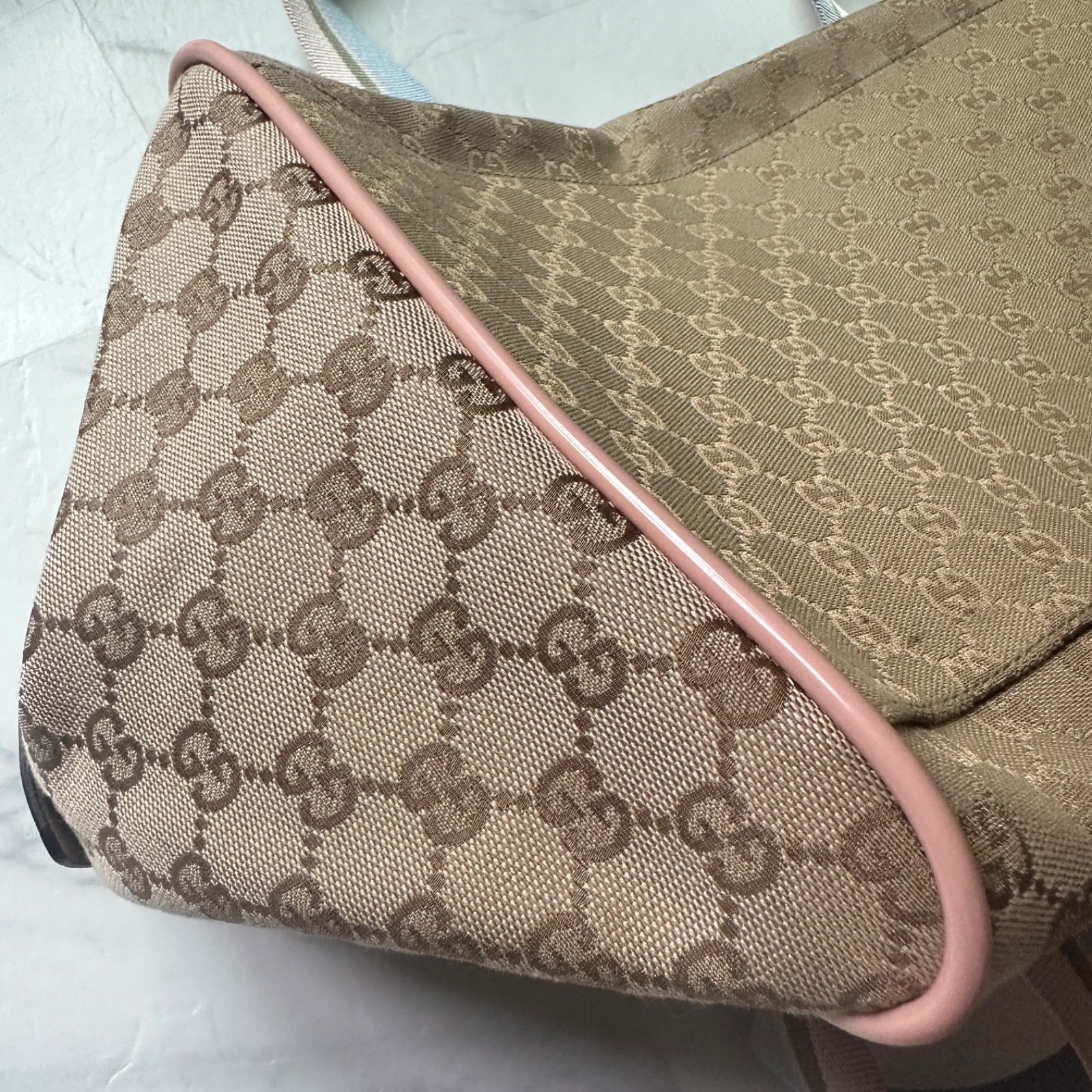 GUCCI グッチ シェリーライン ボストンバッグ ベージュ ピンク