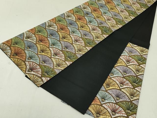 平和屋着物●六通柄袋帯　唐織　青海波松文　黒地　金糸　正絹　逸品　DAAT7532ob 平和屋着物○六通柄袋帯 唐織 青海波松文 黒地 金糸 正絹 逸品