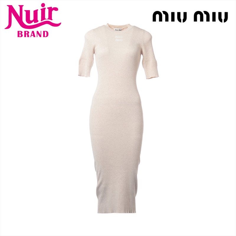 Miu Miu ミュウ ミュウ ワンピース Size 36S リブニット コットン ロゴミニドレス