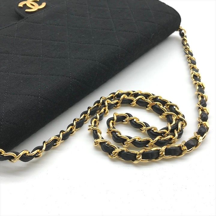 美品 CHANEL シャネル ココマーク コットンジャージ マトラッセ チェーン ショルダー バッグ ブラック m14060 CHANEL - 美品 CHANEL シャネル ココマーク コットンジャージ