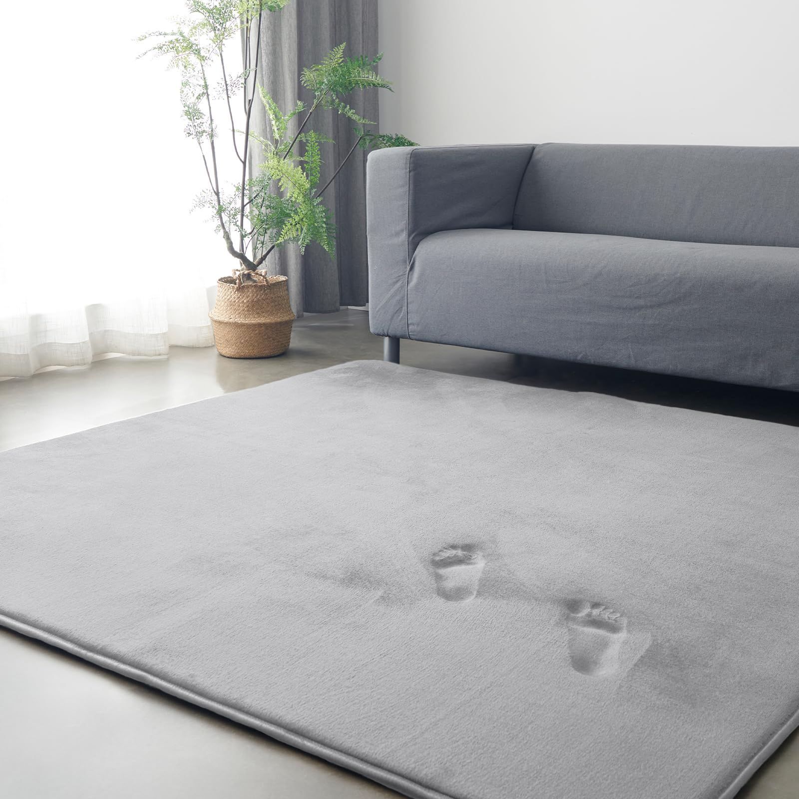 Housecover カーペット 厚25mm ラグ ラグマット厚手 滑り止め付 洗える 185×185cm 約2畳 絨毯 防ダニ 抗菌 防臭 オールシーズン快適に使用 床暖房 ホットカーペット対応 ふわふわ肌触り フランネルラグ 無地 グレー