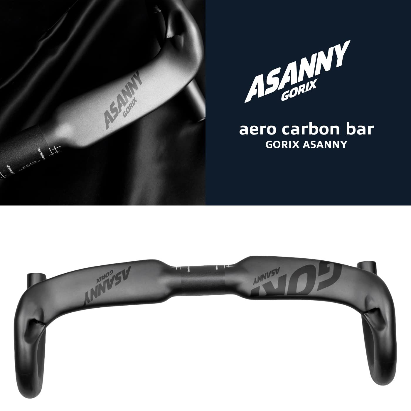GORIX ゴリックス 自転車 カーボン エアロハンドル ドロップハンドル ASANNY 炭素繊維 ロードバイク 31.8mm 400mm 軽量 自転車 ハンドルバー 艶消しマット ハンドル交換