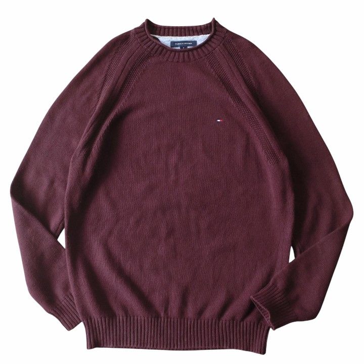 古着 TOMMY HILFIGER トミーヒルフィガー ニット セーター クルーネック 紫系 M【J1131】