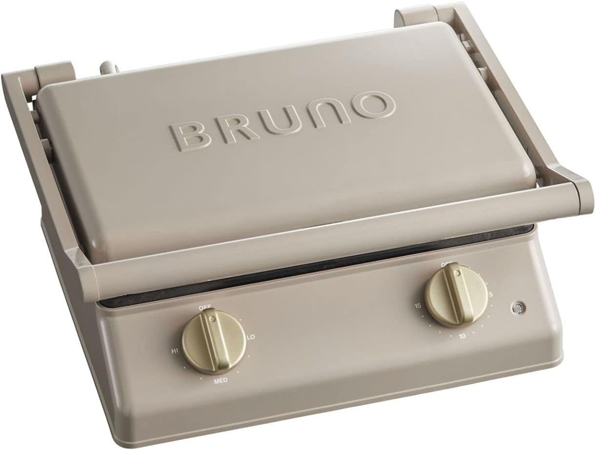 BRUNO ブルーノ グリルサンドメーカー ダブル グレージュ 食パン グリルプレート付属 お肉 野菜 焼きおにぎり 油受けトレイ付き ダイヤル式タイマー付き 温度調整ダイヤル 立てて収納 ホットサンド おしゃれ かわいい プレート取りはずし可 BOE084