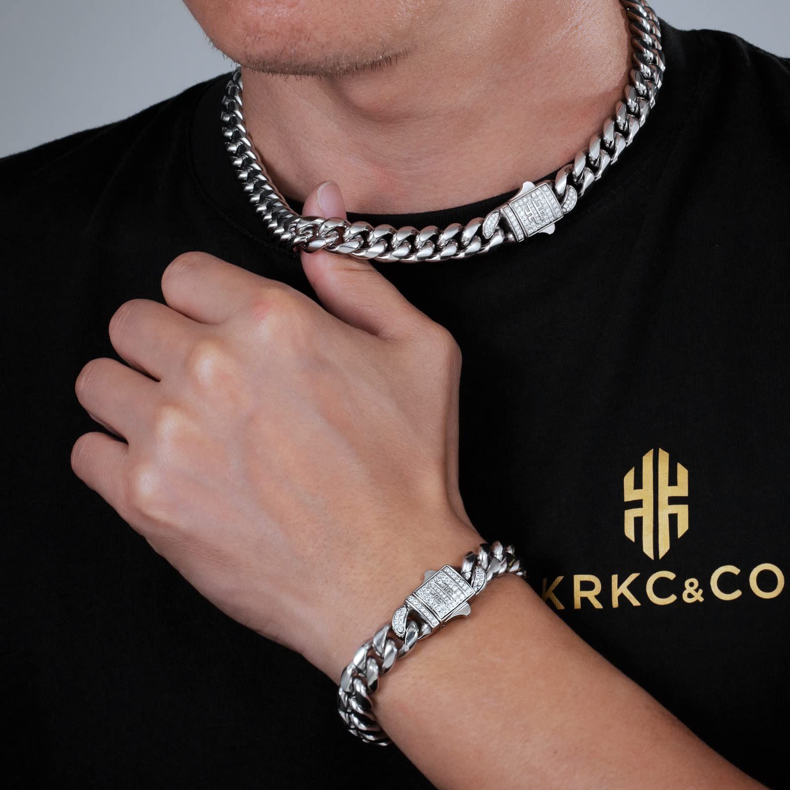 色: ホワイトゴールド】KRKCu0026CO 12mm 喜平ブレスレット ステンレス