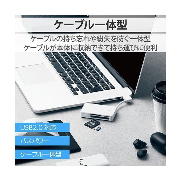 USB2.0対応メモリカードリーダー|ケーブル収納型タイプ