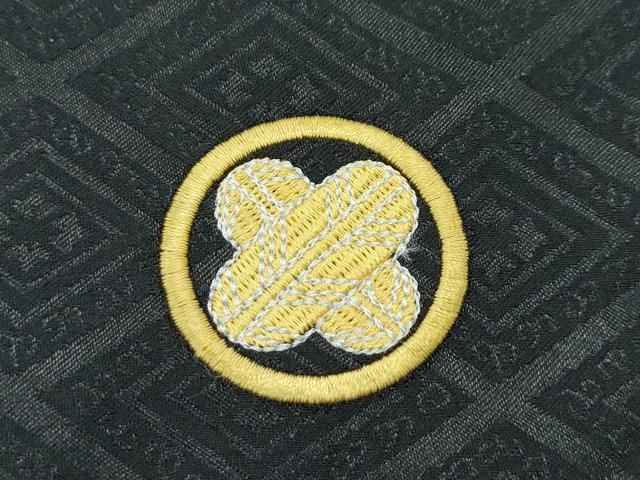 平和屋着物□極上 男性 色無地 紋付き羽織・行灯袴セット 黒地 花菱