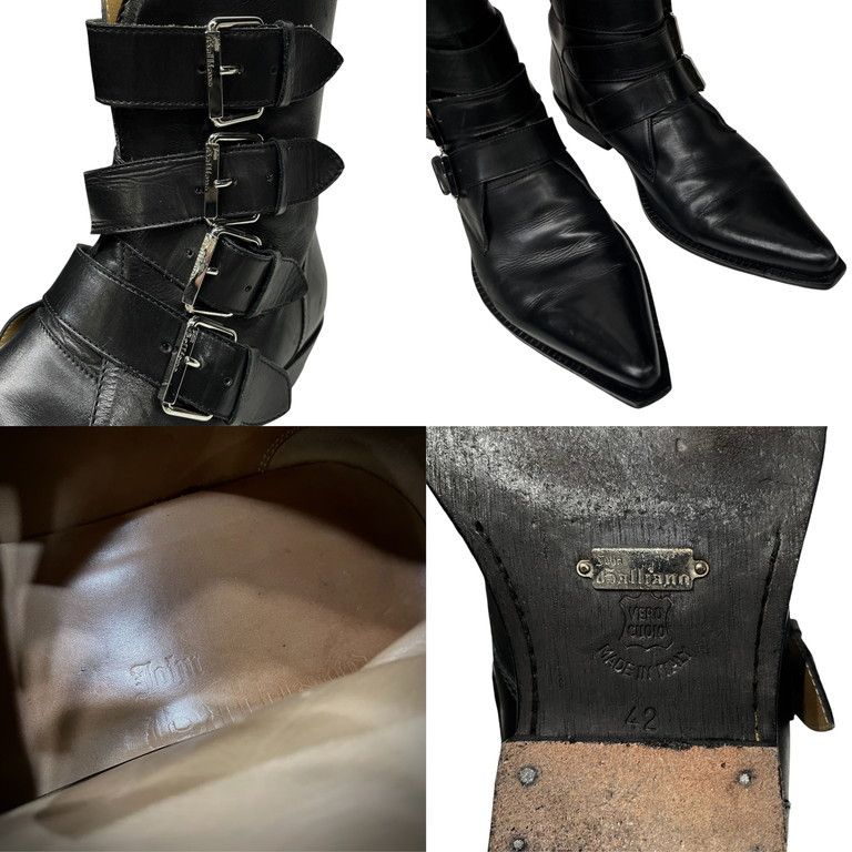 John Galliano カーフレザー4連ベルトポインテッドトゥパイレーツ