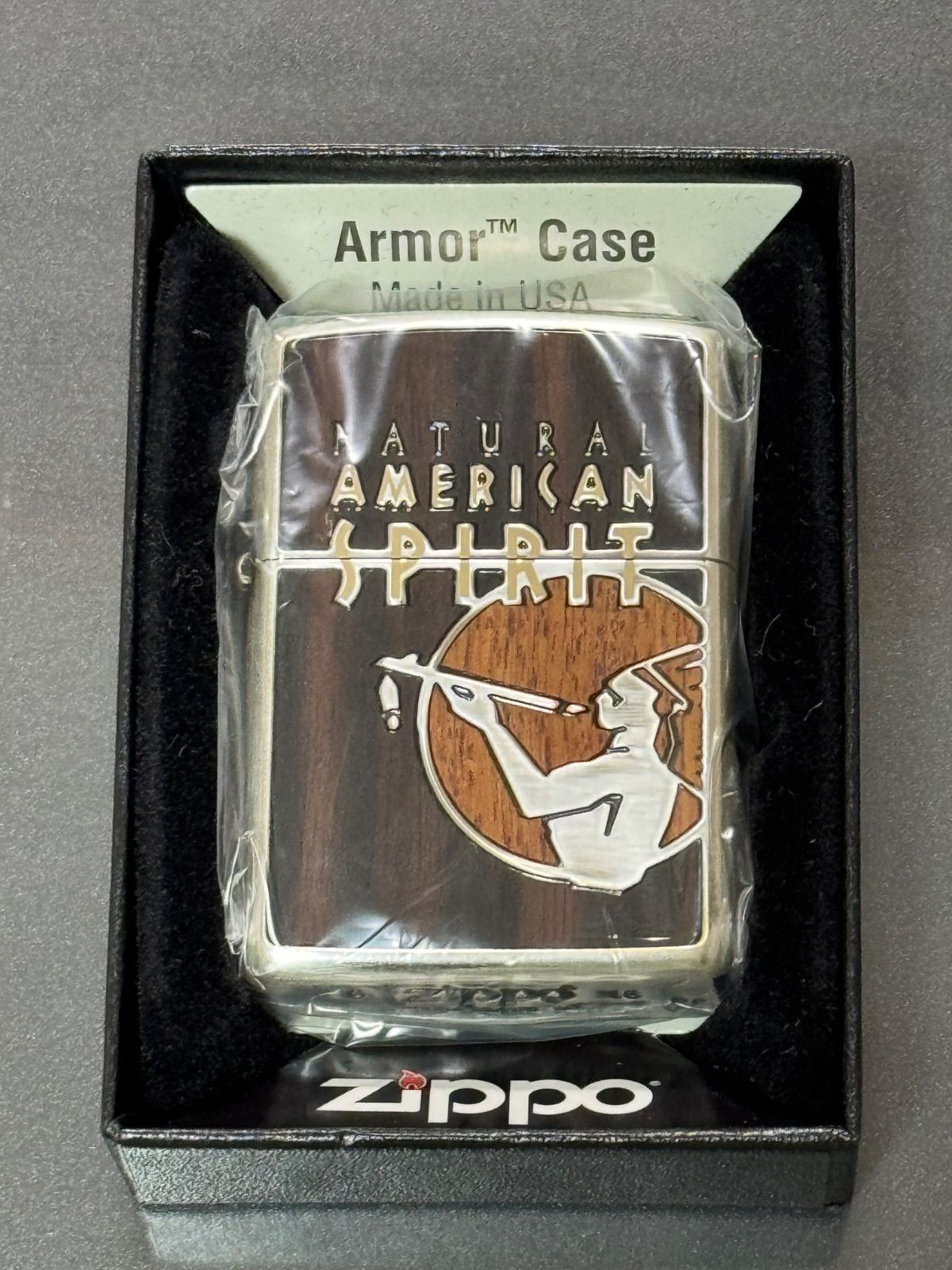zippo アメリカンスピリット アーマー 木象嵌 銀燻 ウッド 2018年製 NATURAL AMERICAN SPIRIT 品 懸賞品 デットストック ケース 保証書