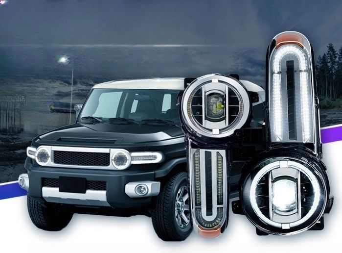 FJクルーザー GSJ15W 2006－2020年 右ハンドル用 LEDヘッドランプ ヘッドライト流れるシャルウィンカー 左右セット