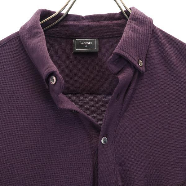 ラコステ 日本製 ウール100％ 刺繍入り 長袖 ポロシャツ 4 紫