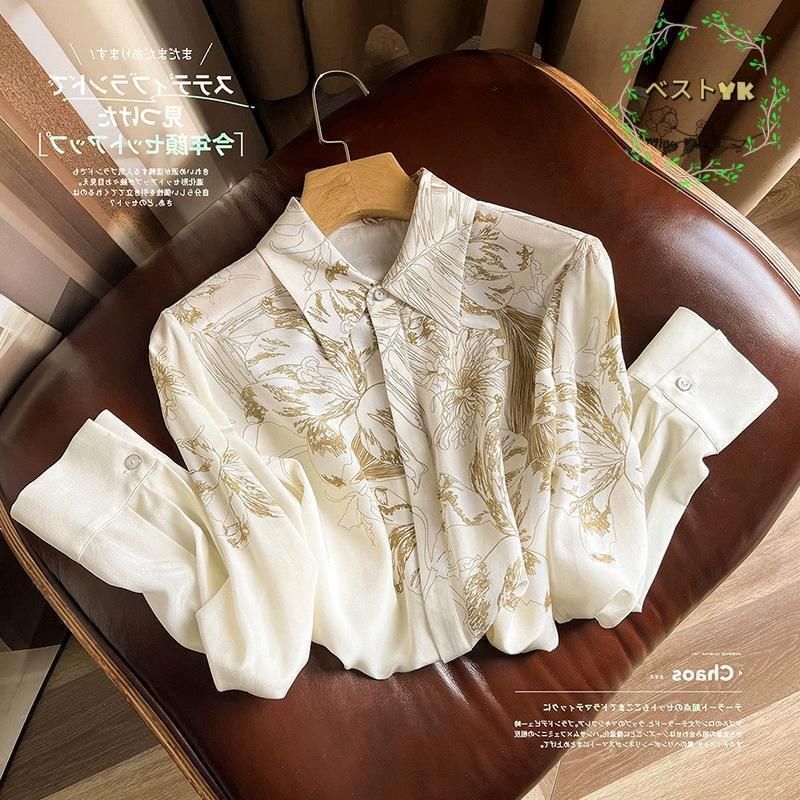 新作 ブラウス レディース シャツ 長袖 シフォン パフスリーブ ハイネック 花柄 ゆったり Tシャツ 細身 上品 OL オフィス 通勤 韓国風 春秋 新作 ブラウス レディース シャツ 長袖 シフォン パフスリーブ