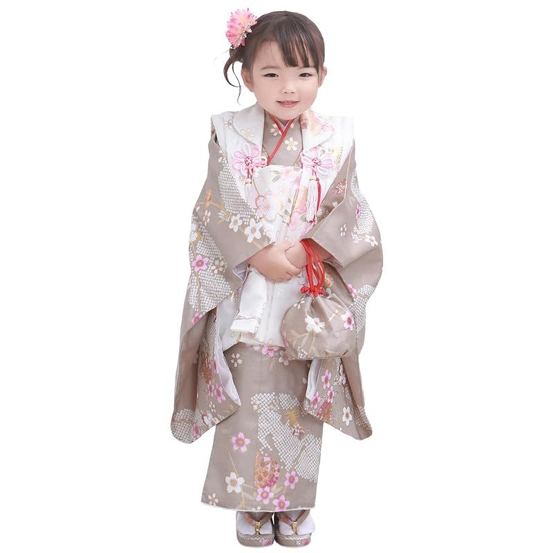 KYOETSU キョウエツ 七五三 3歳 女の子 着物 セット 被布 小物 フルセット 753 くすみ 4.淡褐色の木漏れ日