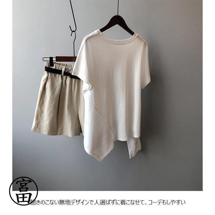 Tシャツ 夏 レディース 半袖Tシャツ ユニックデザイン ゆったりTシャツ 半袖 カットソー 不規則裾 サマーTシャツ 白 無地Tシャツ クルーネック Tシャツ 夏 レディース 半袖Tシャツ ユニックデザイン ゆったりT