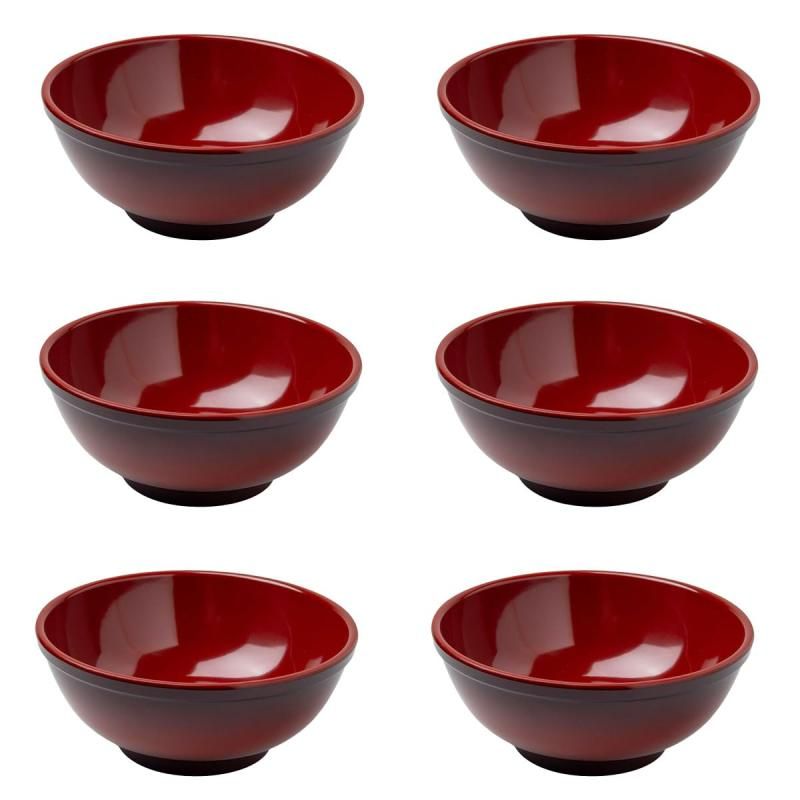 Thunder Group うどん鉢 丼ぶり 幅20cm 高さ8.5cm 6個セット 漆器のようなメラミン食器 和食器 食洗機対応 割れにくい 業務用 5079SP-6S